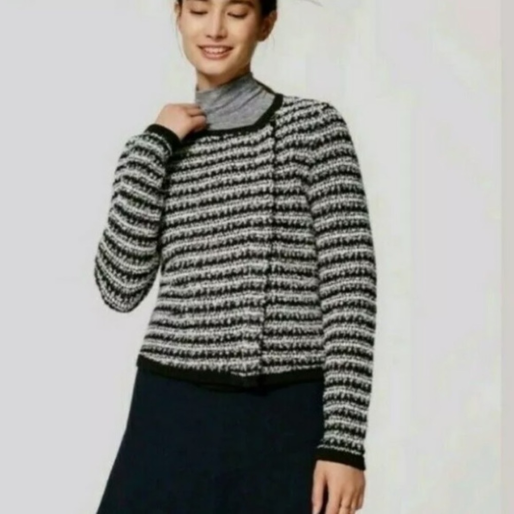 💘 LOFT Tweed Moto Jacket Sweater Asymmetric Zip Knit